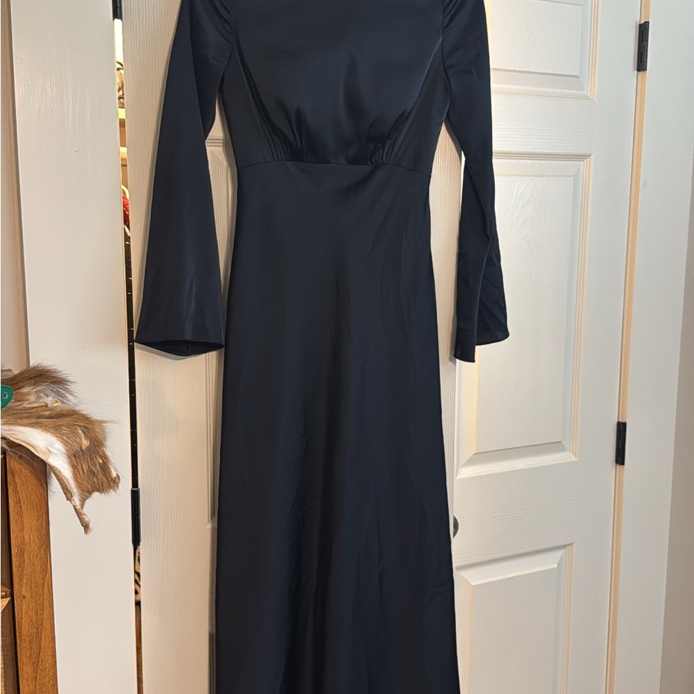 AW bridal Bridesmaids navy Long Sleeve Dress